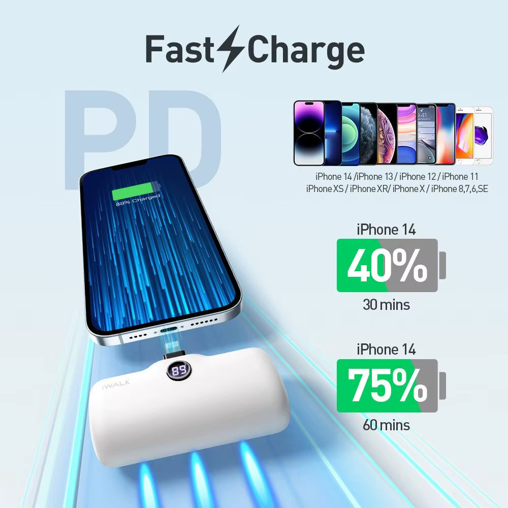 Capsule Pocket Mini Power Bank Portable 4800Mah Fast Charging Power Bank Digital Display Suitable for Iphone Lightning