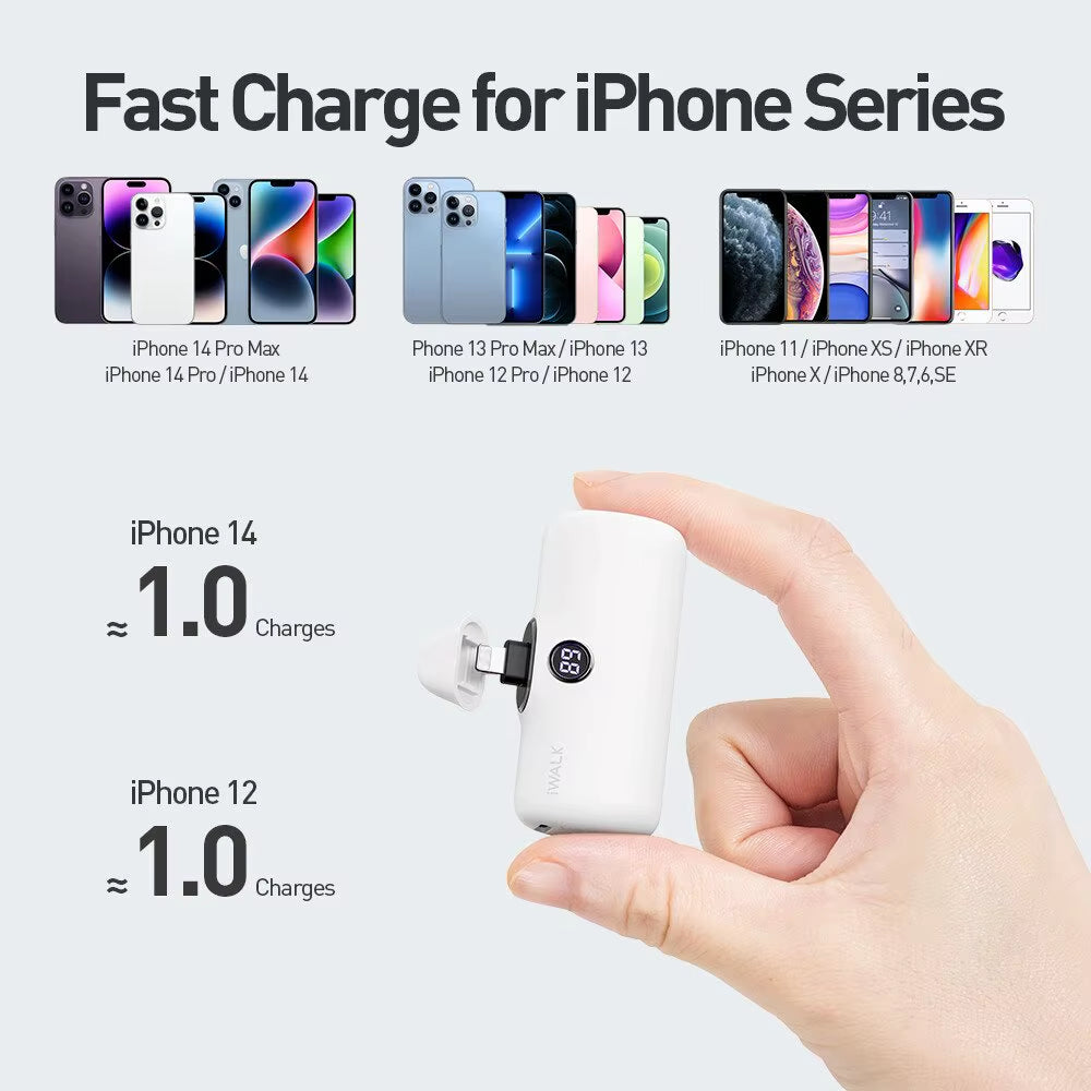 Capsule Pocket Mini Power Bank Portable 4800Mah Fast Charging Power Bank Digital Display Suitable for Iphone Lightning